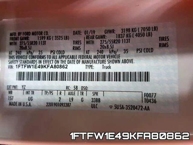 1FTFW1E49KFA80862 фото 2