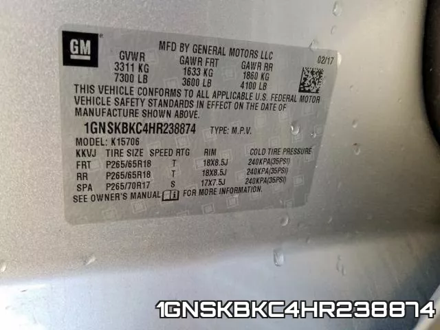 1GNSKBKC4HR238874 фото 2