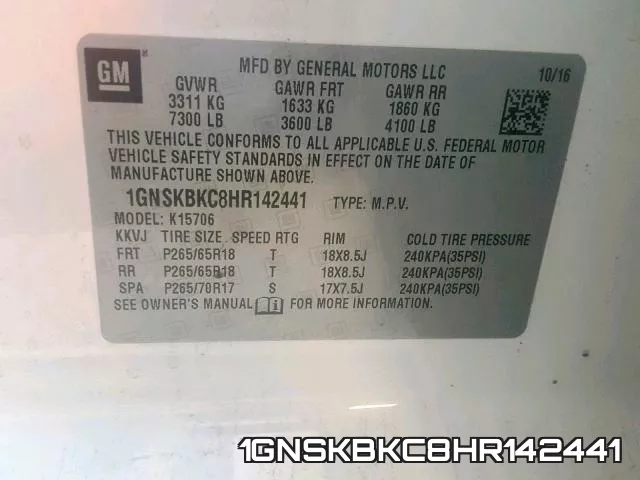 1GNSKBKC8HR142441 фото 2