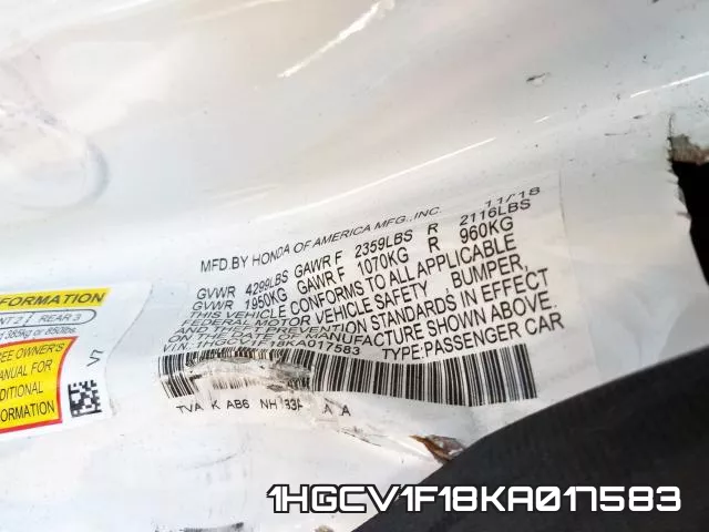 1HGCV1F18KA017583 фото 2
