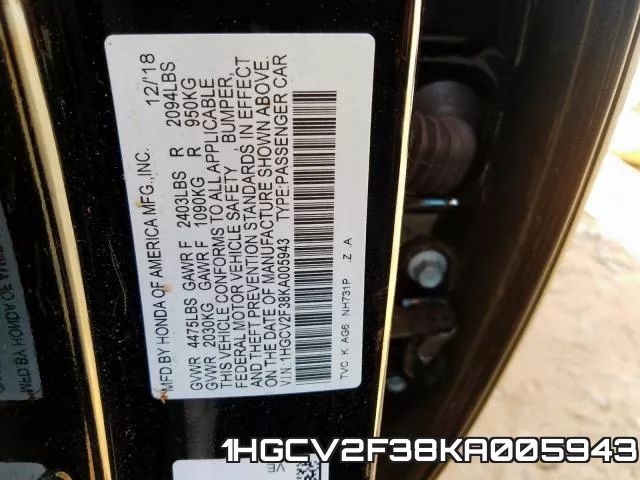 1HGCV2F38KA005943 фото 2