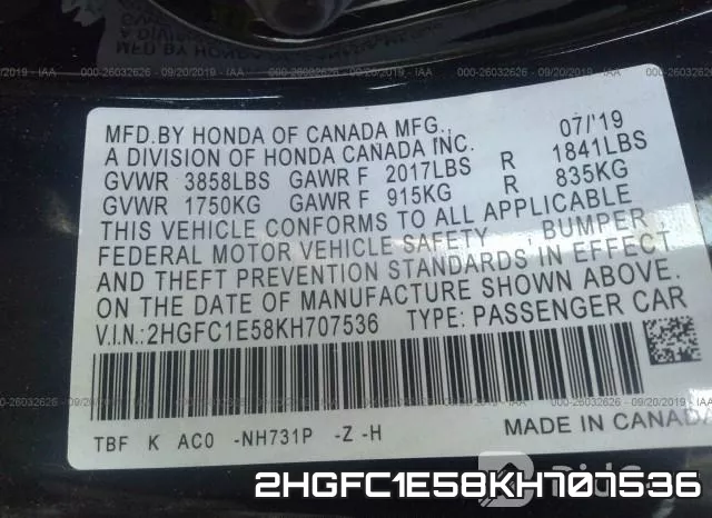 2HGFC1E58KH707536 фото 10