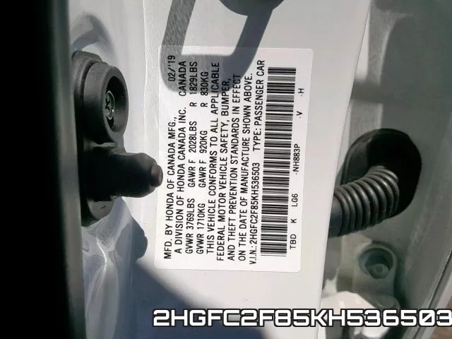 2HGFC2F85KH536503 фото 2