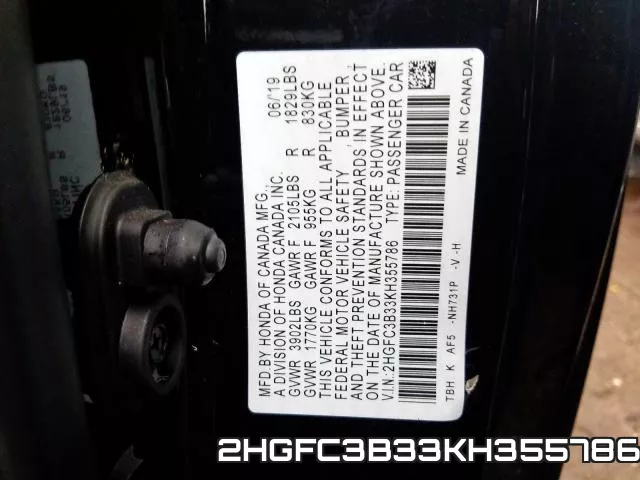 2HGFC3B33KH355786 фото 2