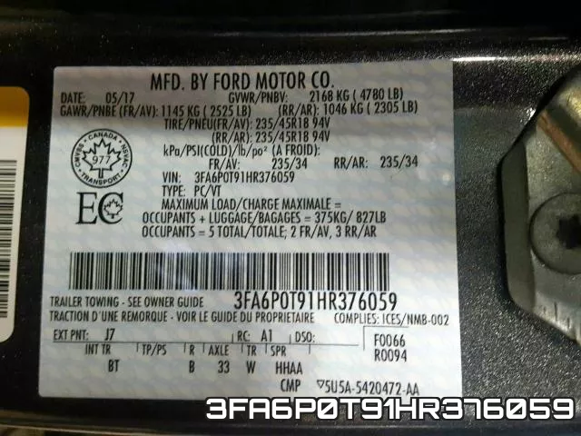 3FA6P0T91HR376059 фото 2