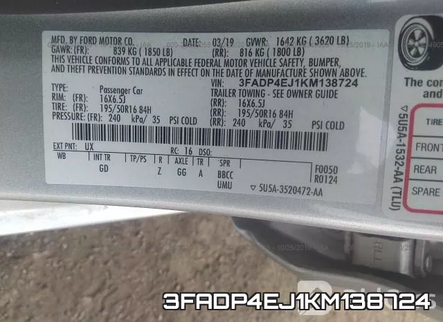 3FADP4EJ1KM138724 фото 10