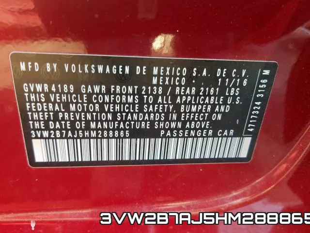 3VW2B7AJ5HM288865 фото 2