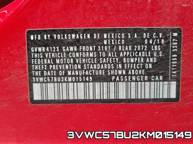 3VWC57BU2KM015149 фото 2