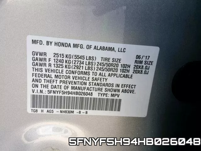 5FNYF5H94HB026048 фото 2