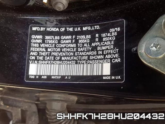 SHHFK7H28HU204432 фото 2