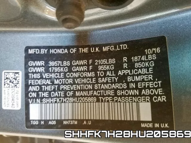SHHFK7H28HU205869 фото 2