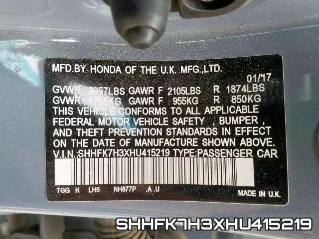 SHHFK7H3XHU415219 фото 2