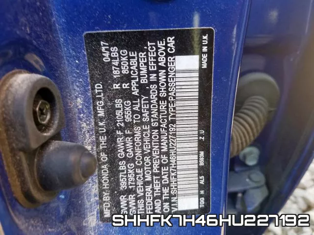 SHHFK7H46HU227192 фото 2