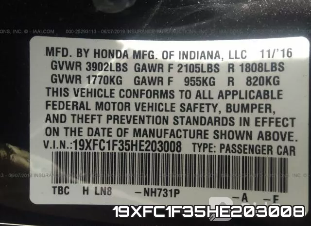 19XFC1F35HE203008 фото 10
