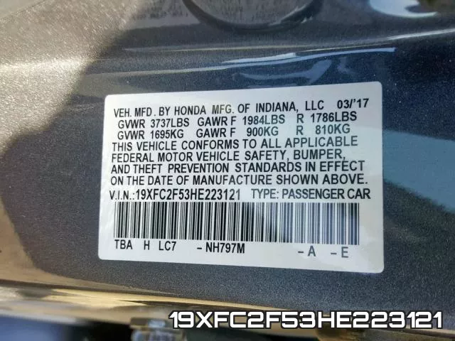 19XFC2F53HE223121 фото 2