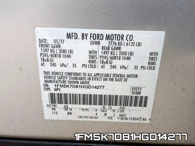 1FM5K7D81HGD14277 фото 2