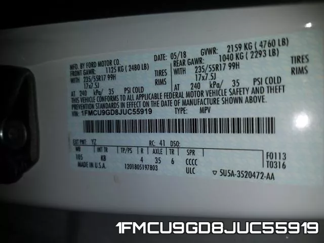 1FMCU9GD8JUC55919 фото 2