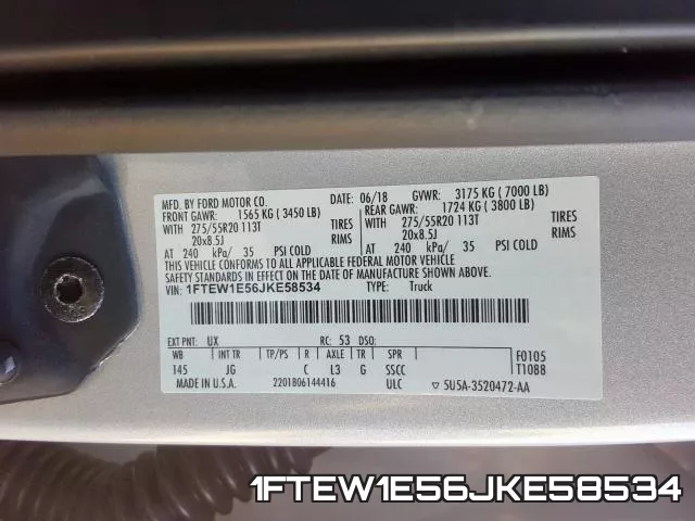 1FTEW1E56JKE58534 фото 2