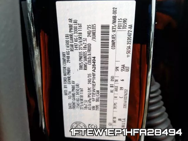 1FTEW1EP1HFA28494 фото 2