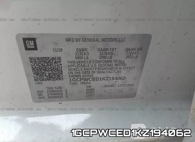 1GCPWCED1KZ194062 фото 10