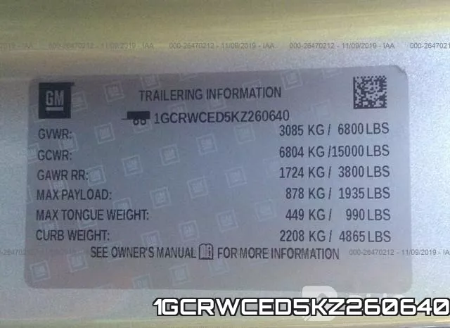 1GCRWCED5KZ260640 фото 10