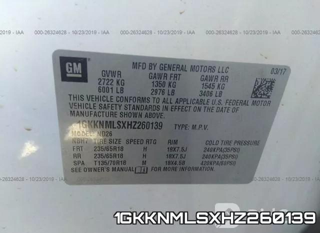 1GKKNMLSXHZ260139 фото 10