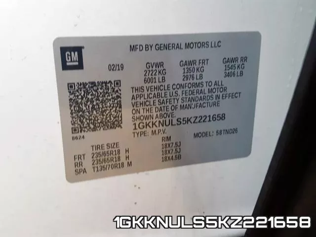 1GKKNULS5KZ221658 фото 2