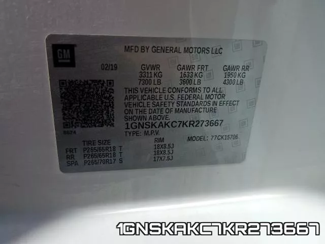 1GNSKAKC7KR273667 фото 2