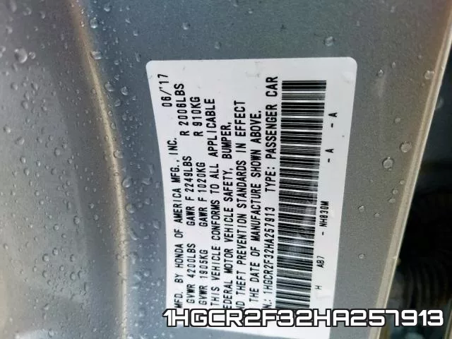 1HGCR2F32HA257913 фото 2