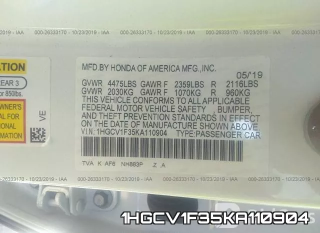 1HGCV1F35KA110904 фото 10