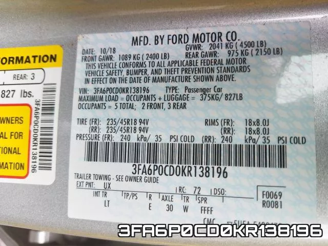3FA6P0CD0KR138196 фото 2
