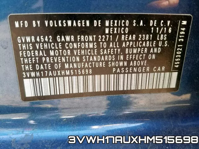 3VWH17AUXHM515698 фото 2
