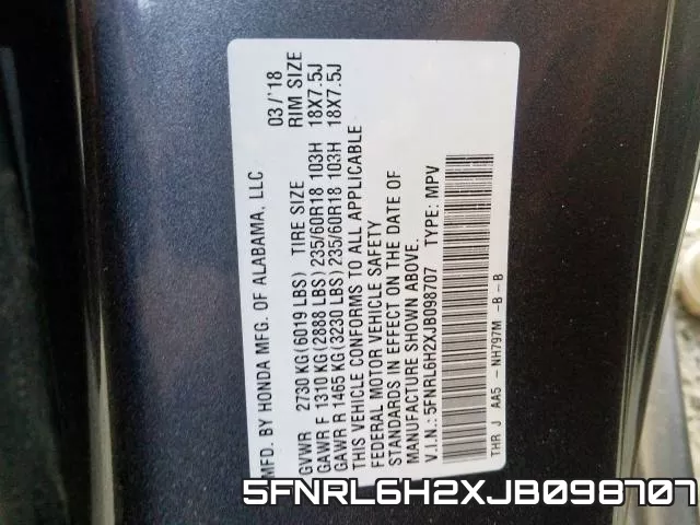 5FNRL6H2XJB098707 фото 2