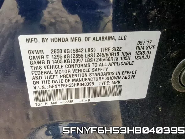 5FNYF6H53HB040395 фото 2