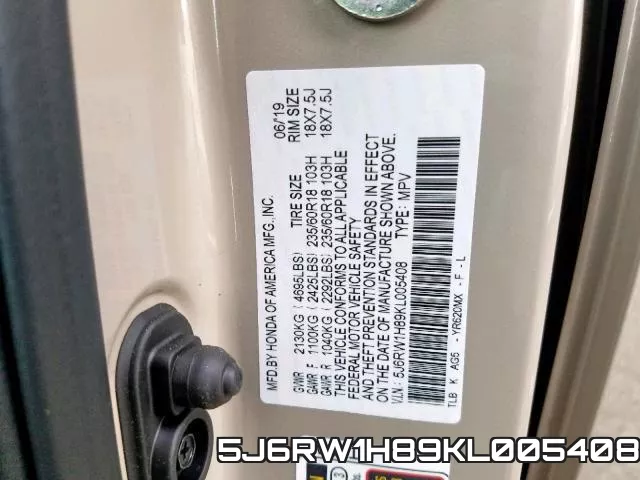 5J6RW1H89KL005408 фото 2