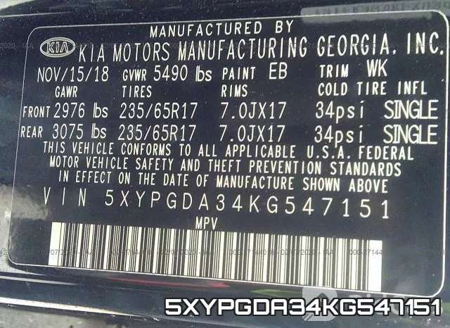 5XYPGDA34KG547151 фото 10
