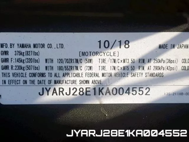 JYARJ28E1KA004552 фото 2