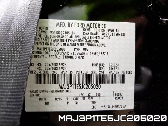 MAJ3P1TE5JC205020 фото 2