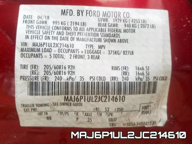 MAJ6P1UL2JC214610 фото 2
