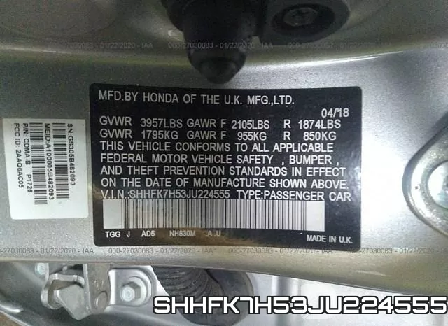SHHFK7H53JU224555 фото 10