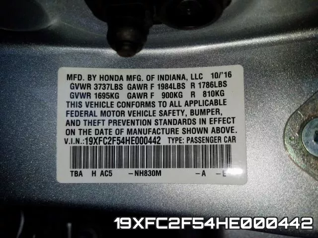 19XFC2F54HE000442 фото 2