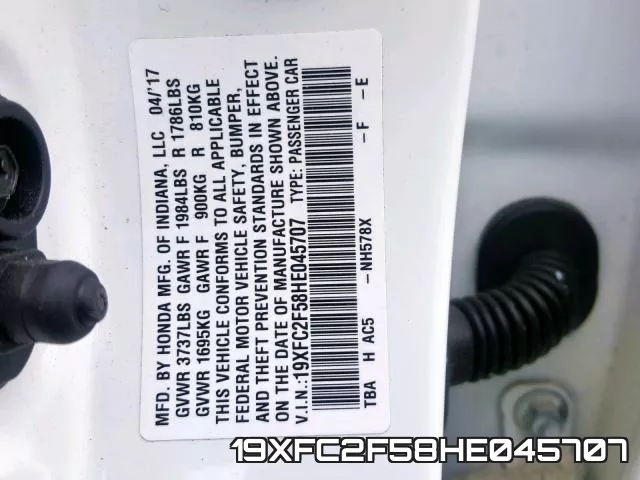 19XFC2F58HE045707 фото 2
