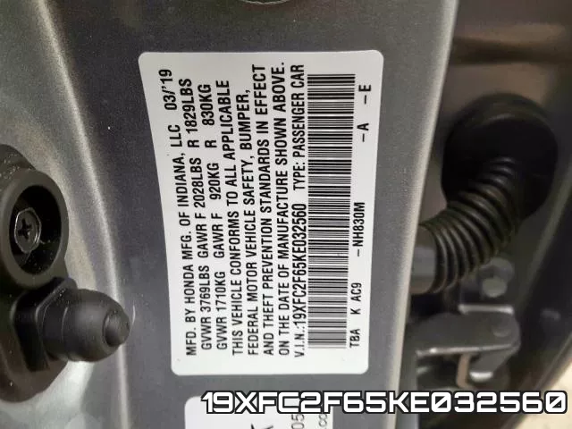 19XFC2F65KE032560 фото 2