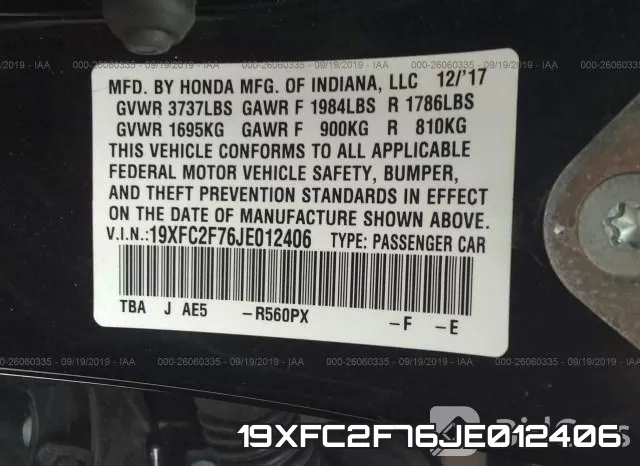 19XFC2F76JE012406 фото 10