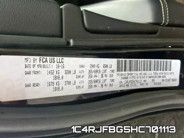 1C4RJFBG5HC701113 фото 2
