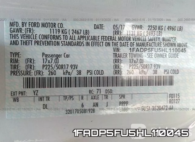 1FADP5FU5HL110045 фото 10