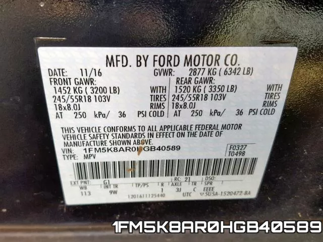 1FM5K8AR0HGB40589 фото 2