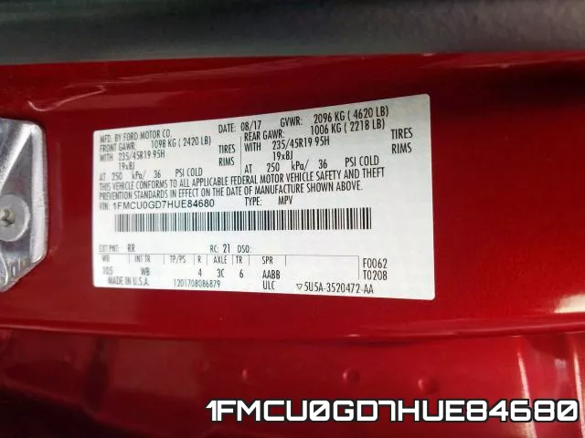 1FMCU0GD7HUE84680 фото 2
