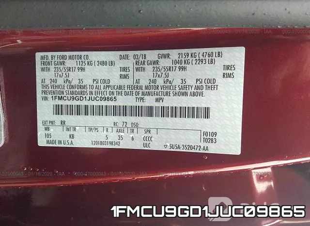 1FMCU9GD1JUC09865 фото 10