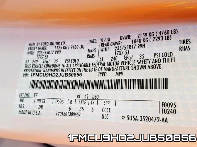 1FMCU9HD2JUB50856 фото 2